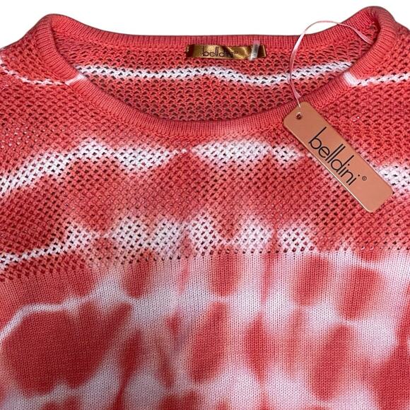 Belldini NEW Size Large New Coral and White Tie Dye Open Knit Pullover Sweater - Picture 3 of 12